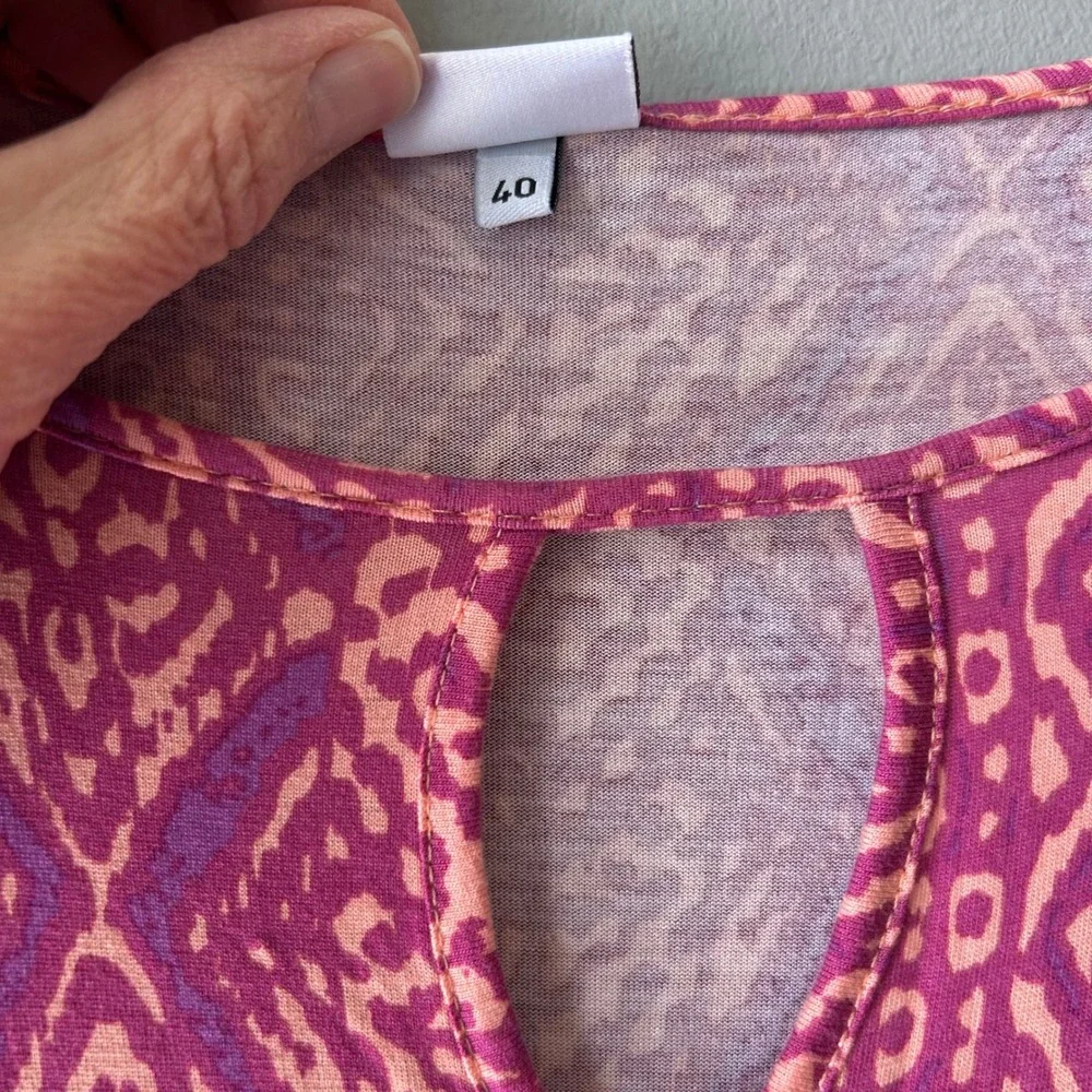 LASCANA Pink Orange Ikat Print Beach Cover Up‎ Dress Tunic Keyhole Tie Waist